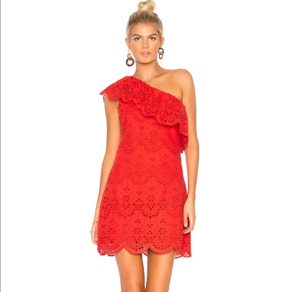 cupcakes & cashmere Women's Aresa Lace One Shoulder Ruffle Dress size S